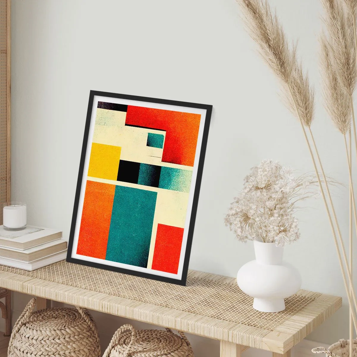 Plakat w czarnej ramie - Geometryczna abstrakcja w stylu modernistycznym - 50x70cm - Abstrakcja geometryczna – dobra energia - Nowoczesna dekoracja ścienna do salonu i sypialni ARTTOR