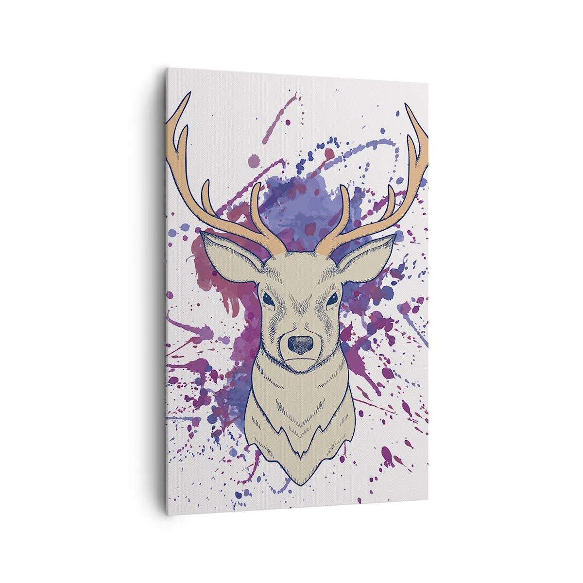 Obraz na płótnie - Portret jelenia z abstrakcyjnymi plamami w tle - 80x120cm - Odwaga i równowaga - Nowoczesna dekoracja ścienna do salonu i sypialni ARTTOR