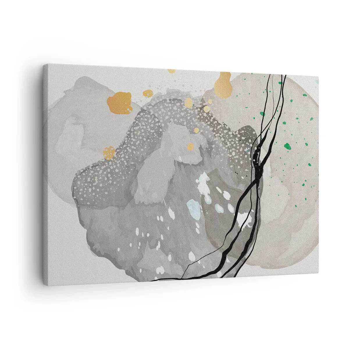 Obraz na płótnie - Organiczne kształty w szarościach z akcentami czerni i złota - 70x50cm - Kompozycja organiczna - Nowoczesna dekoracja ścienna do salonu i sypialni ARTTOR