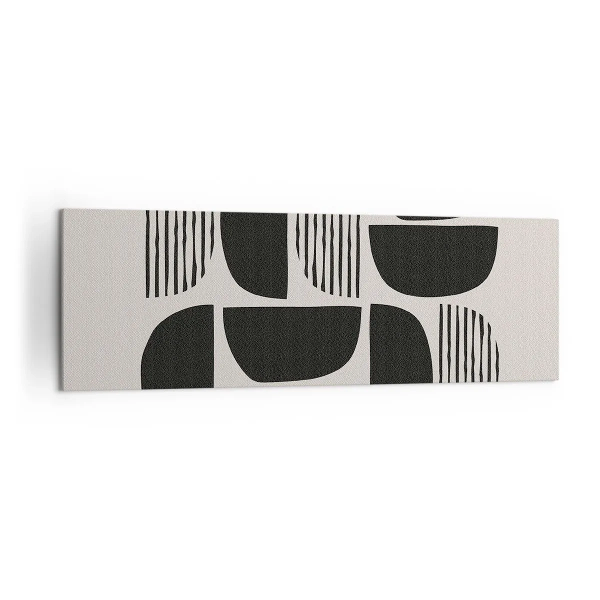 Obraz na płótnie - Geometria z półkolami i liniami w czerni na jasnym tle - 160x50cm - Połowiczne układy - Nowoczesna dekoracja ścienna do salonu i sypialni ARTTOR