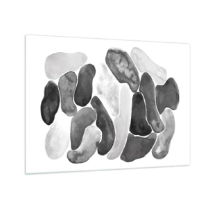 Obraz na szkle - Czarno-biała kompozycja abstrakcyjnych kształtów przypominających kamienie - 70x50cm - Abstrakcja kamienista - Nowoczesna dekoracja ścienna do salonu i sypialni ARTTOR