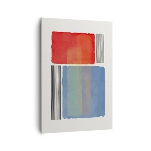 Obraz na płótnie - Geometryczna kompozycja z kolorowymi blokami i liniami - 70x100cm - Duch i litera geometrii - Nowoczesna dekoracja ścienna do salonu i sypialni ARTTOR
