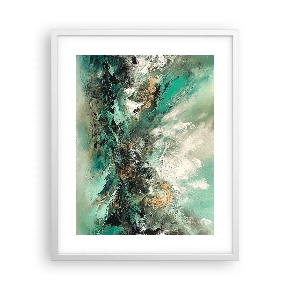 Plakat w białej ramie - Szmaragdowo-czarna kipiel - 40x50 cm