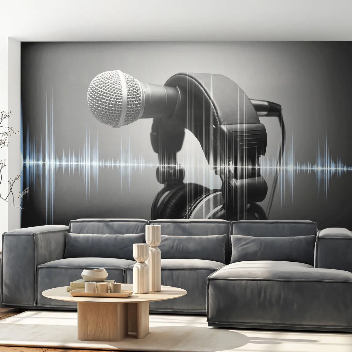 Fototapeta Premium Canvas - Jeszcze słychać śpiew - Mikrofon, Słuchawki Muzyczne, Muzyka - 250x175 cm