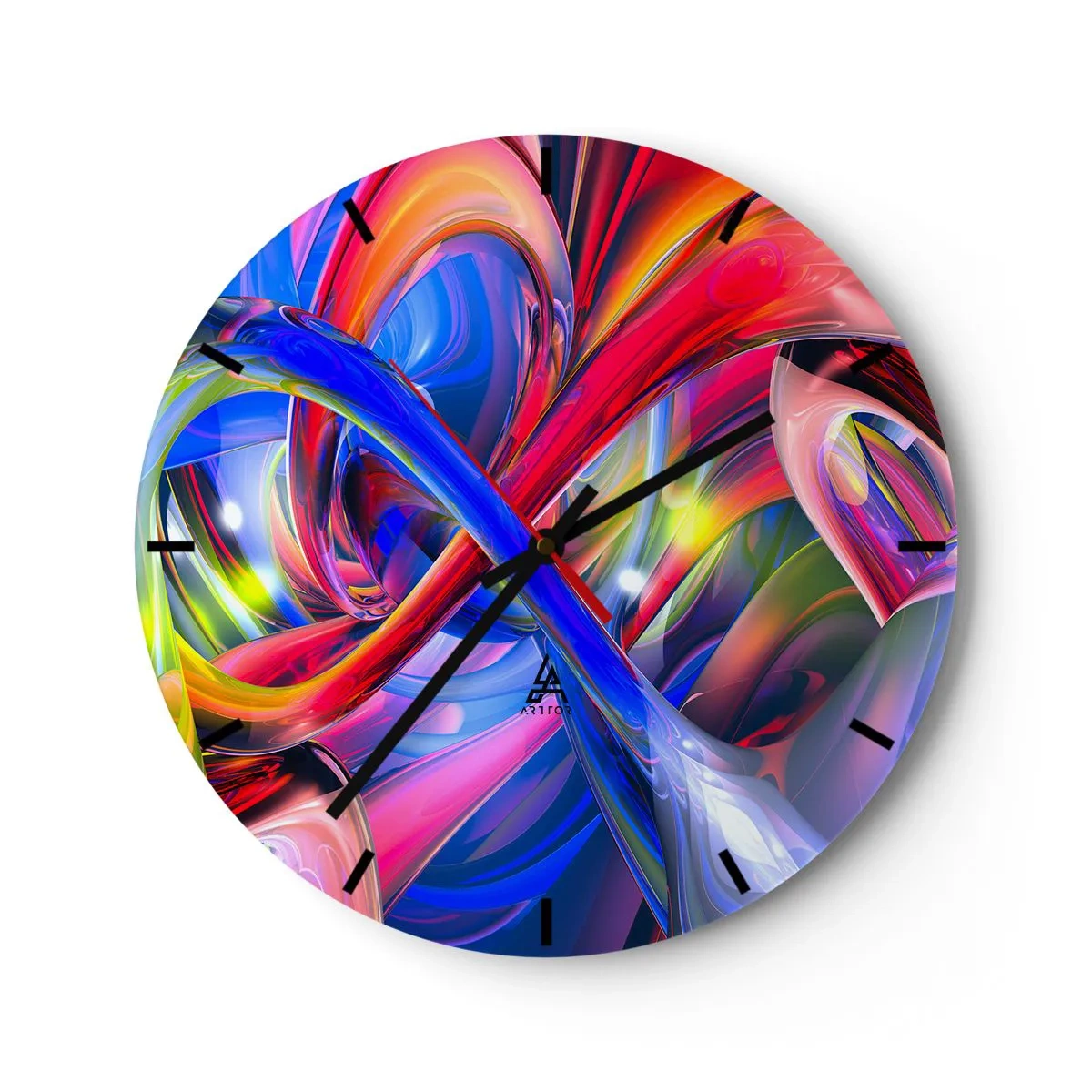 Zegar ścienny - Abstrakcyjna kompozycja w żywych i intensywnych kolorach - 30x30cm - Taniec barw - Nowoczesna dekoracja ścienna do salonu, kuchni i sypialni ARTTOR