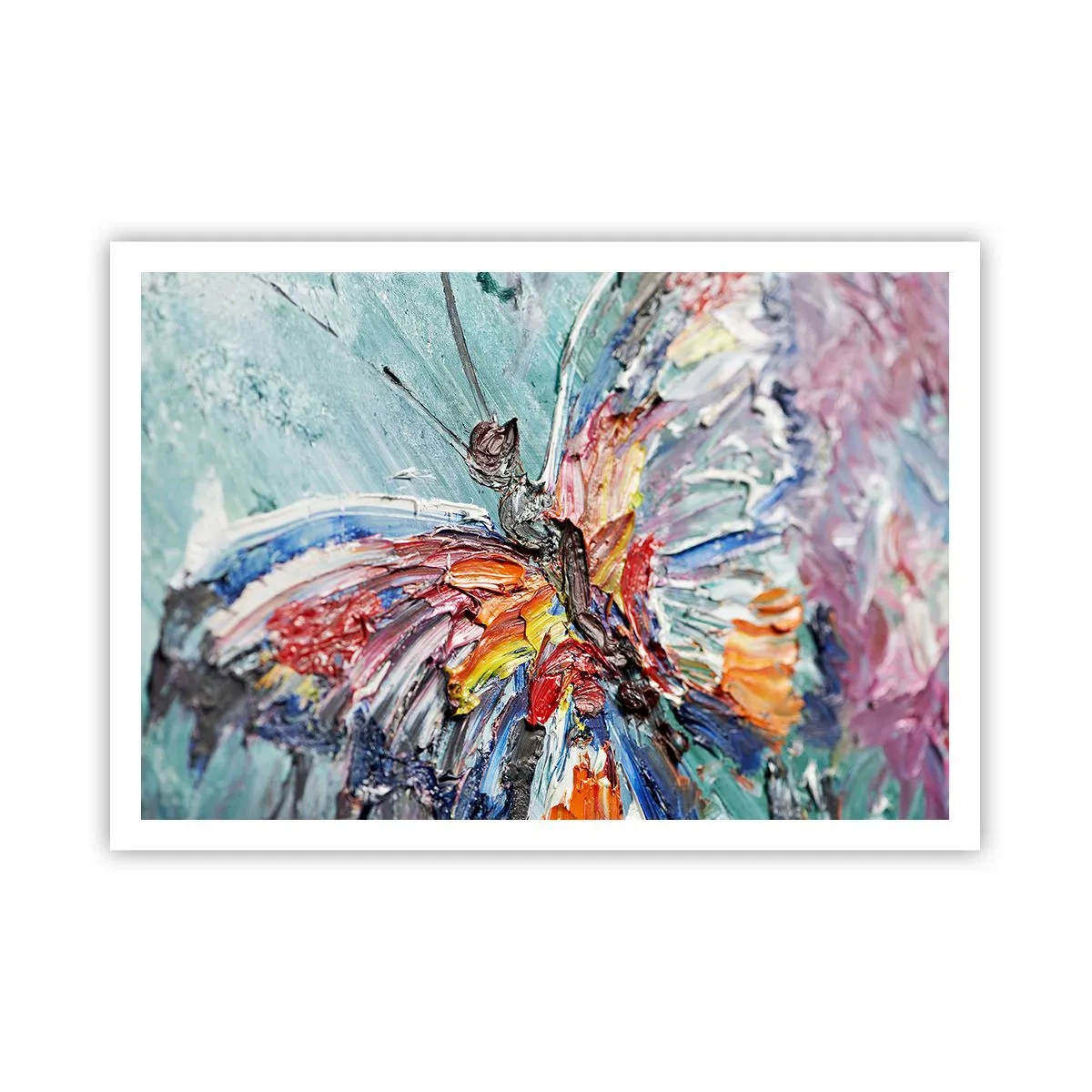 Plakat - Kolorowy motyl w stylu impasto na pastelowym tle - 100x70cm - Pomalowany przez naturę - Nowoczesna dekoracja ścienna do salonu i sypialni ARTTOR