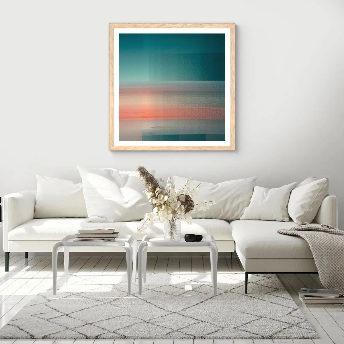 Plakat w ramie jasny dąb - Abstrakcja: fale światła - 50x50 cm
