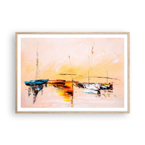 Plakat w ramie jasny dąb - Wieczór w przystani - 100x70 cm