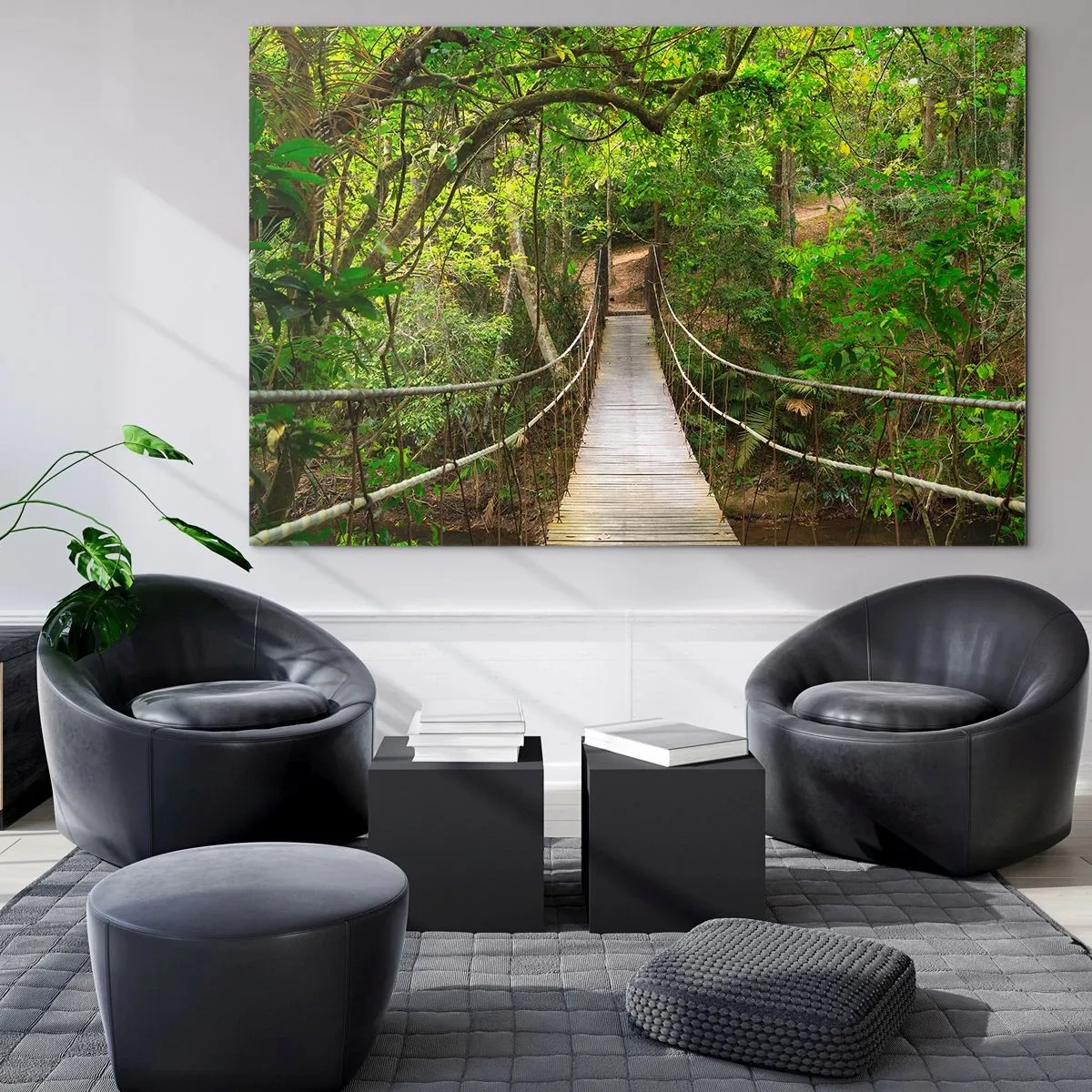 Obraz na szkle - Wiszący most w tropikalnym lesie - 100x70cm - Bo w ogrodzie rośnie pnącze - Nowoczesna dekoracja ścienna do salonu, kuchni i sypialni ARTTOR