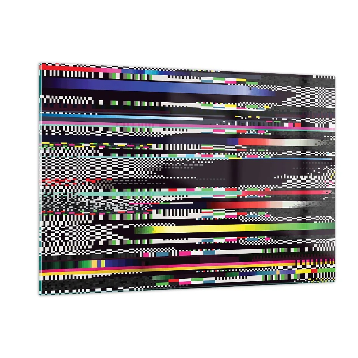 Obraz na szkle - Abstrakcyjna grafika glitch w cyfrowym stylu - 120x80cm - Obraz konrolny rzeczywistości - Nowoczesna dekoracja ścienna do salonu, kuchni i sypialni ARTTOR