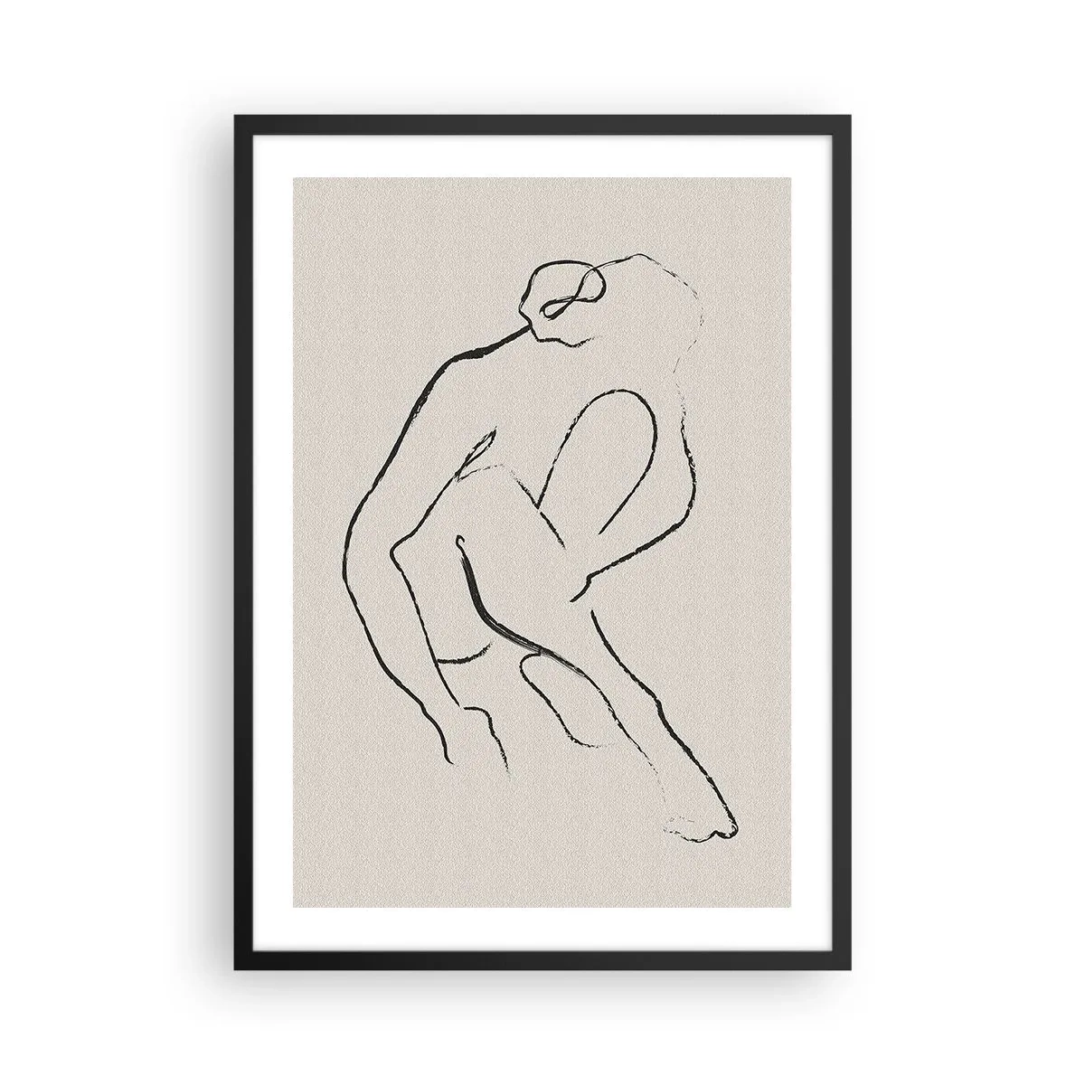 Plakat w czarnej ramie - Minimalistyczny szkic kobiecej sylwetki - 50x70cm - Szkic intymny - Nowoczesna dekoracja ścienna do salonu i sypialni ARTTOR