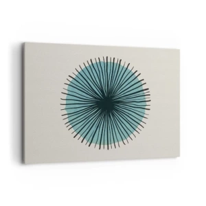 Obraz na płótnie - Abstrakcyjna forma w kształcie koła z promieniami w błękitach - 100x70cm - Promieniście na błękicie - Nowoczesna dekoracja ścienna do salonu, kuchni i sypialni ARTTOR