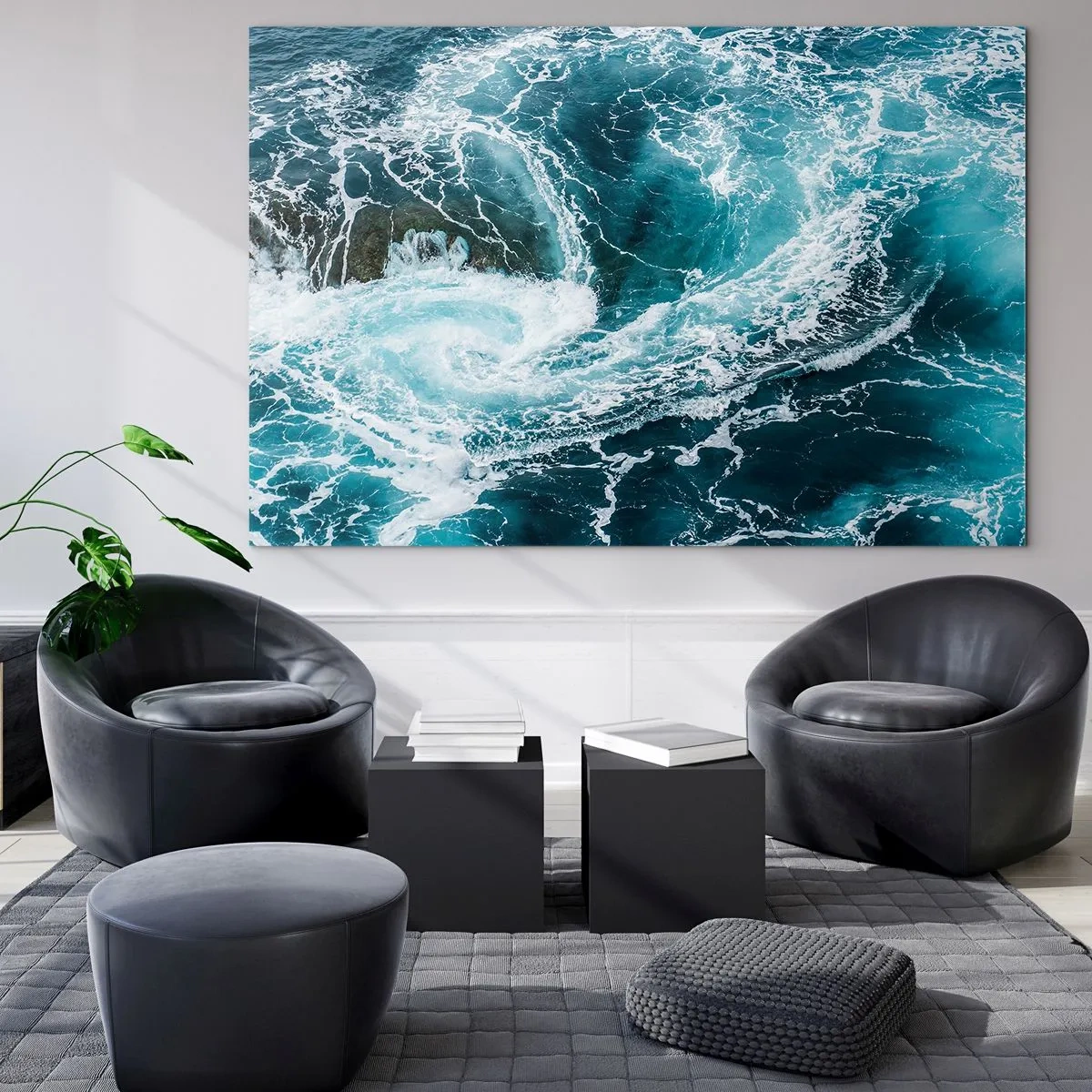 Obraz na szkle - Wir oceaniczny otoczony białymi falami na błękitnej wodzie - 120x80cm - Wrota do wnętrza Ziemi - Nowoczesna dekoracja ścienna do salonu, kuchni i sypialni ARTTOR