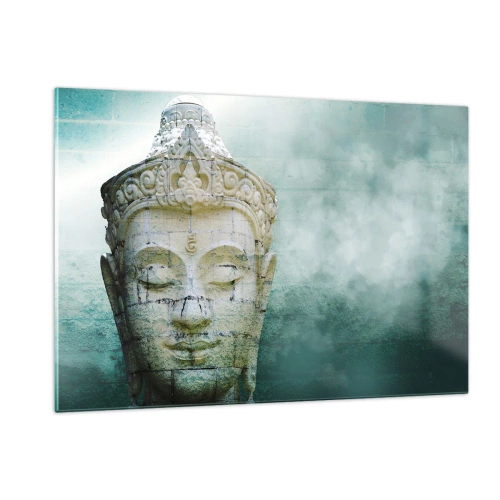 Obraz na szkle - Posąg Buddy w mistycznej atmosferze - 120x80cm - Poszukując światła - Nowoczesna dekoracja ścienna do salonu, kuchni i sypialni ARTTOR