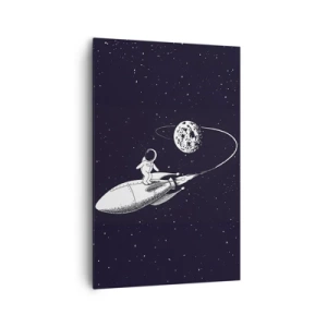 Obraz na płótnie - Astronauta na rakiecie w przestrzeni kosmicznej - 80x120cm - Kosmiczny surfer - Nowoczesna dekoracja ścienna do salonu i sypialni ARTTOR