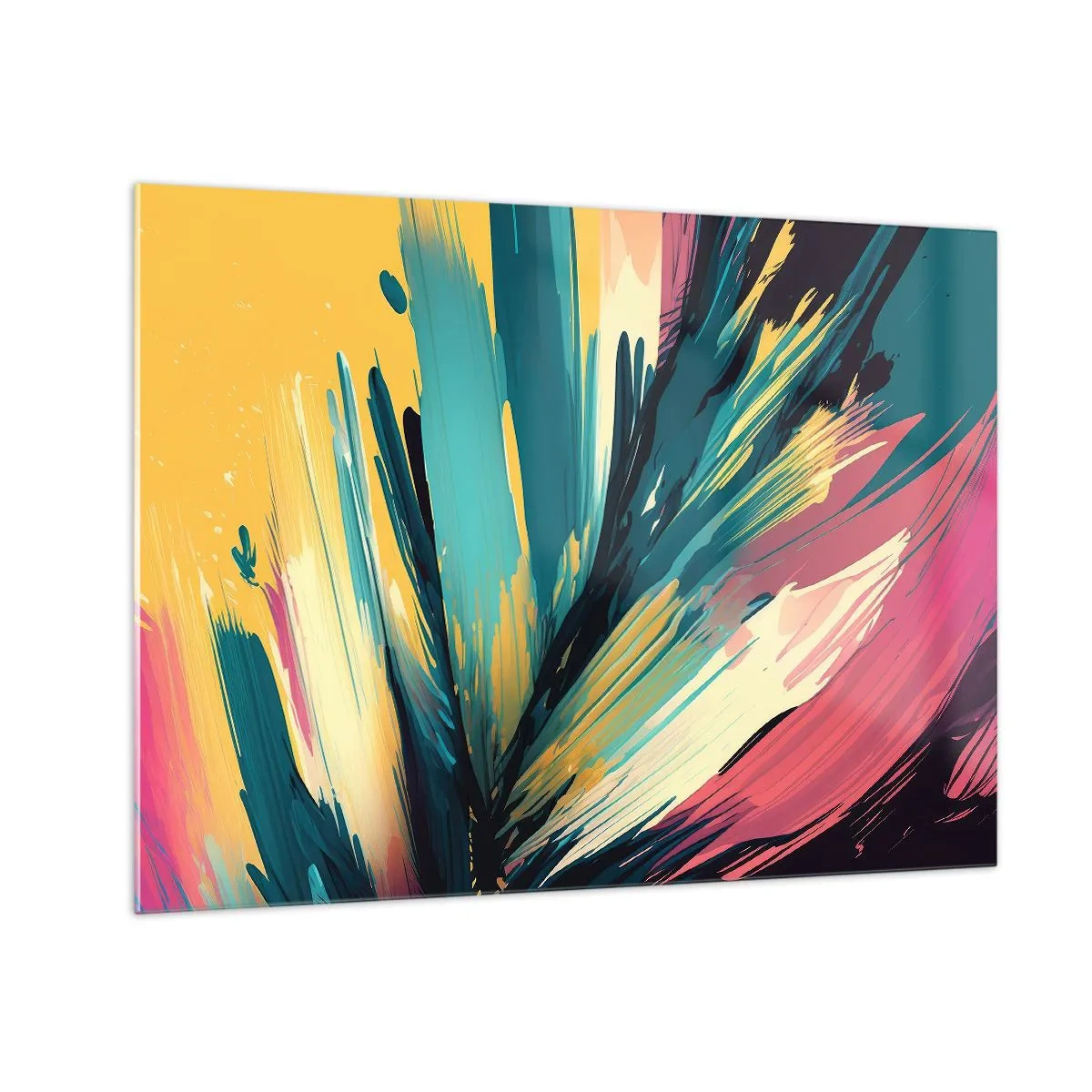 Obraz na szkle - Dynamiczne pociągnięcia pędzla w żywych kolorach - 70x50cm - Kompozycja – eksplozja radości - Nowoczesna dekoracja ścienna do salonu i sypialni ARTTOR