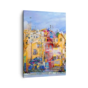 Obraz na płótnie - Kolorowe kamienice w malarskim stylu - 50x70cm - Jesteśmy razem - Nowoczesna dekoracja ścienna do salonu, kuchni i sypialni ARTTOR