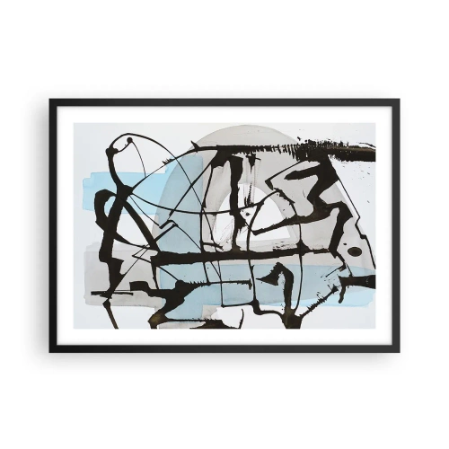 Plakat w czarnej ramie - Abstrakcyjne linie i kształty w błękicie i czerni - 70x50cm - Mimo wszystko błękitny - Nowoczesna dekoracja ścienna do salonu i sypialni ARTTOR