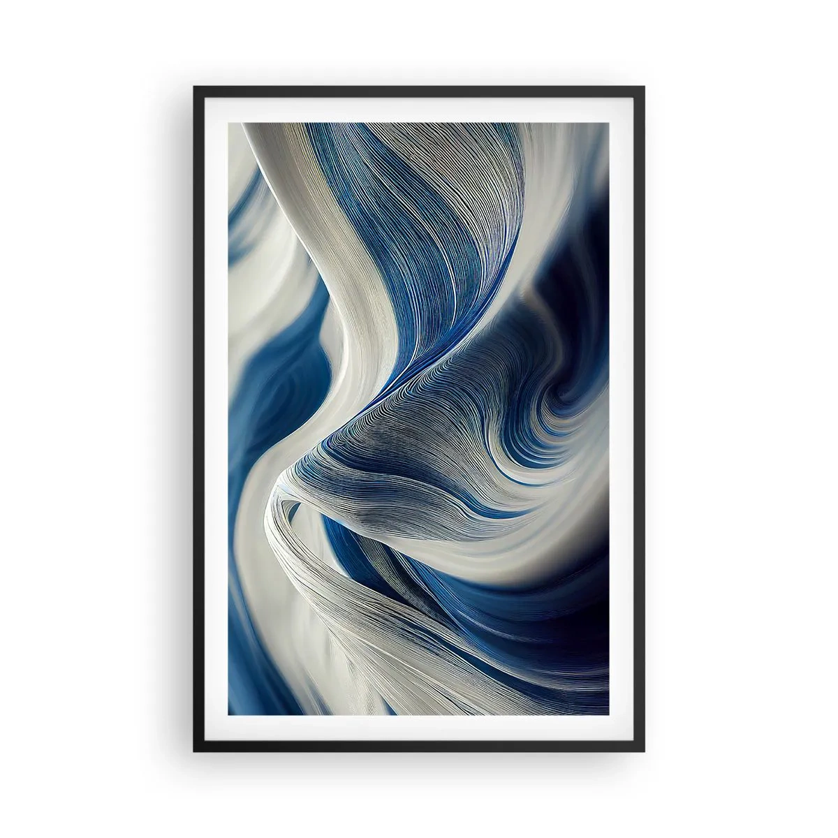 Plakat w czarnej ramie - Płynność błękitu i bieli - 61x91 cm