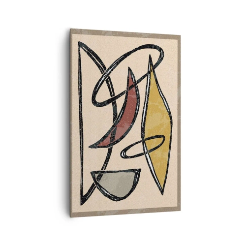 Obraz na płótnie - Abstrakcyjna kompozycja geometryczna z czarnymi liniami na beżowym tle - 80x120cm - Kompozycja – łuki i owale - Nowoczesna dekoracja ścienna do salonu i sypialni ARTTOR