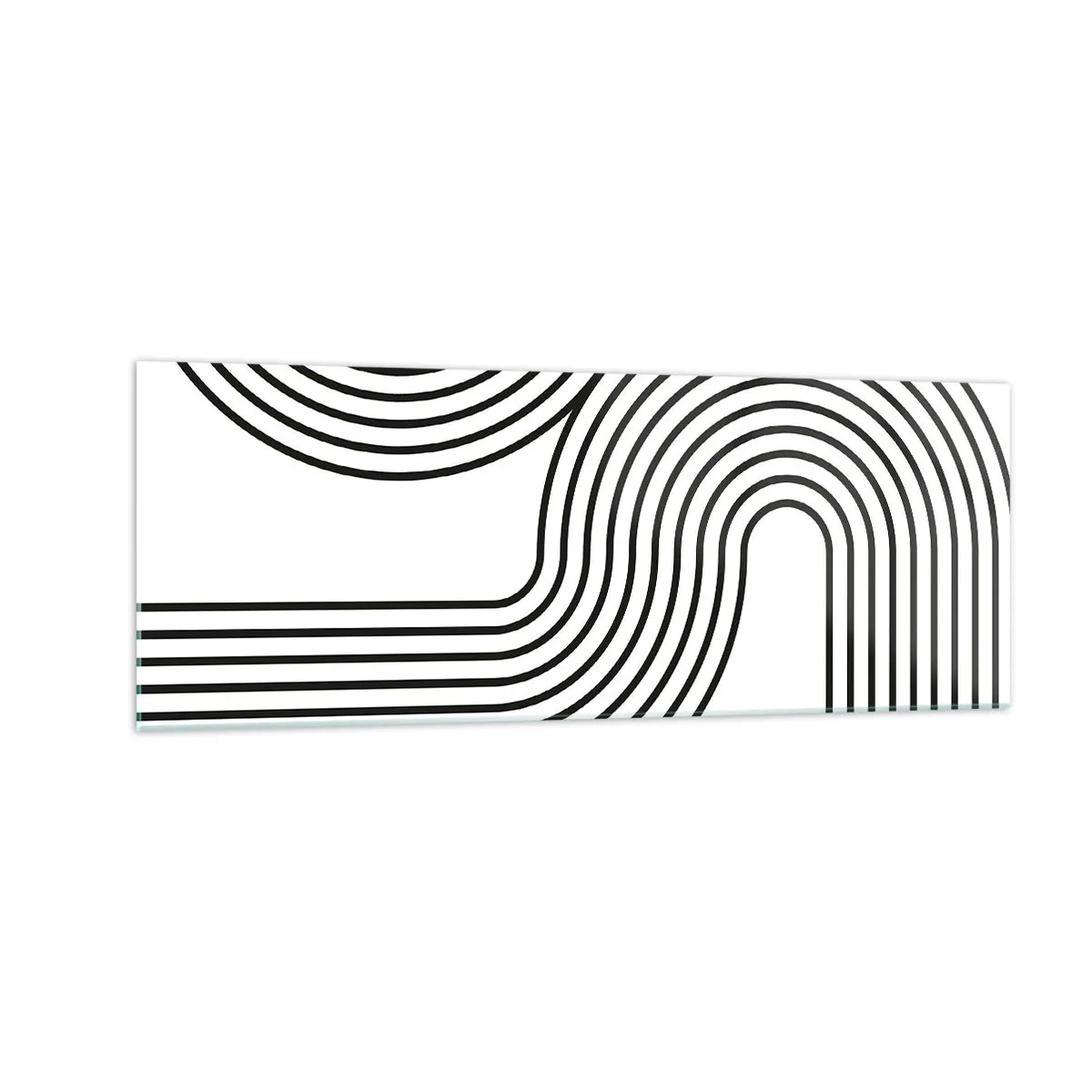Obraz na szkle - Abstrakcyjny obraz z czarnymi liniami tworzącymi geometryczne wzory na białym tle - 140x50cm - Na zakręcie - Nowoczesna dekoracja ścienna do salonu i sypialni ARTTOR