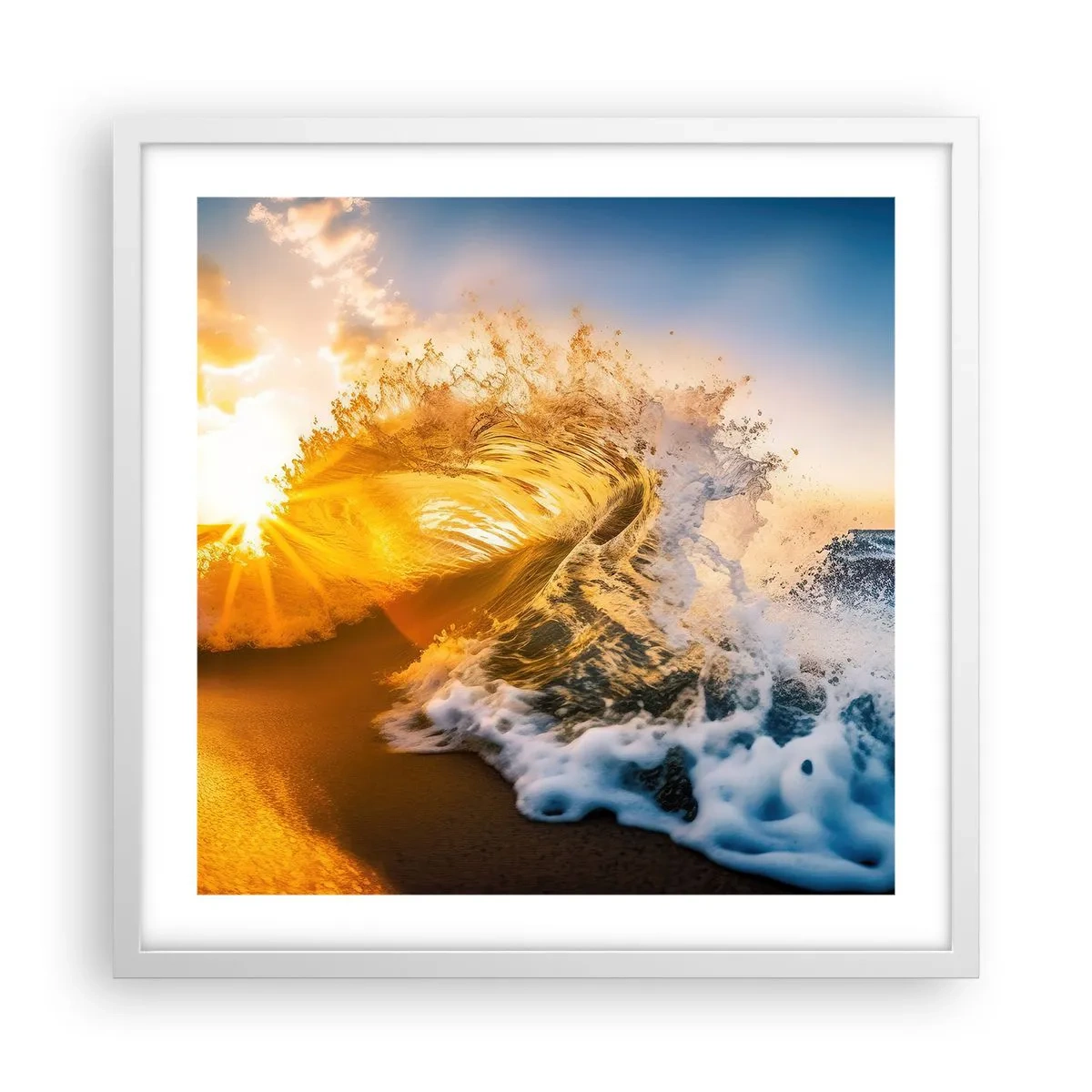 Plakat w białej ramie - Zabawa na piasku - 50x50 cm