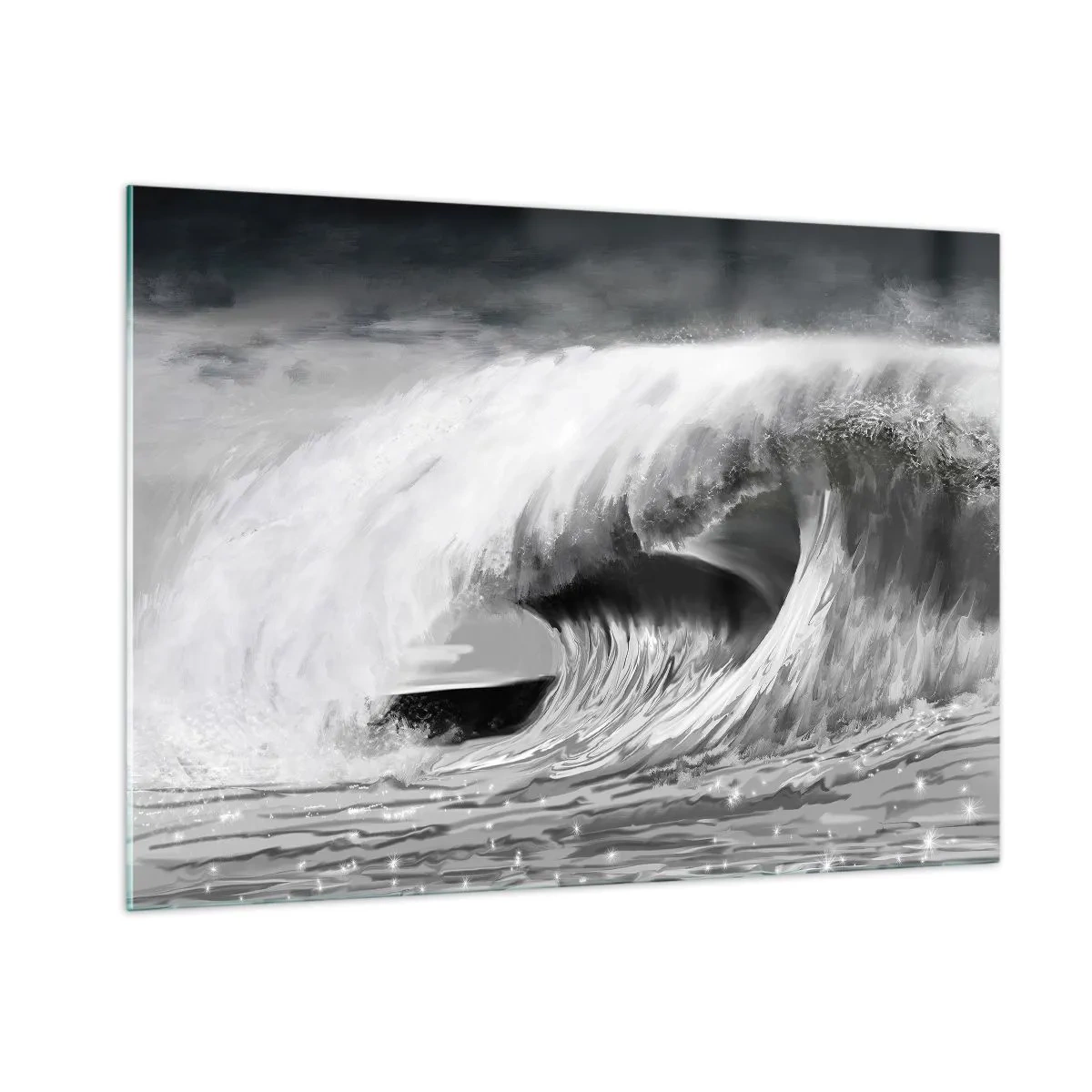 Obraz na szkle - Potężna fala uchwycona w czarno-białej estetyce - 100x70cm - Gniew oceanu - Nowoczesna dekoracja ścienna do salonu, kuchni i sypialni ARTTOR