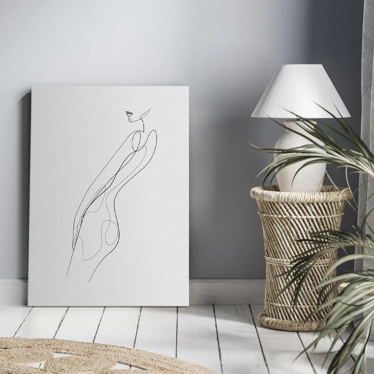 Obraz na płótnie - Minimalistyczna linia kobiecej sylwetki na białym tle - 50x70cm - Zaledwie obietnica - Nowoczesna dekoracja ścienna do salonu, kuchni i sypialni ARTTOR