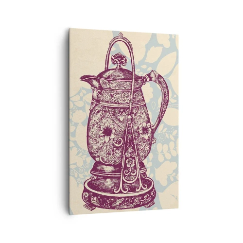 Obraz na płótnie - Stylizowany dzbanek z ornamentami na tle kwiatowym - 80x120cm - Uroda codzienności - Nowoczesna dekoracja ścienna do salonu i sypialni ARTTOR