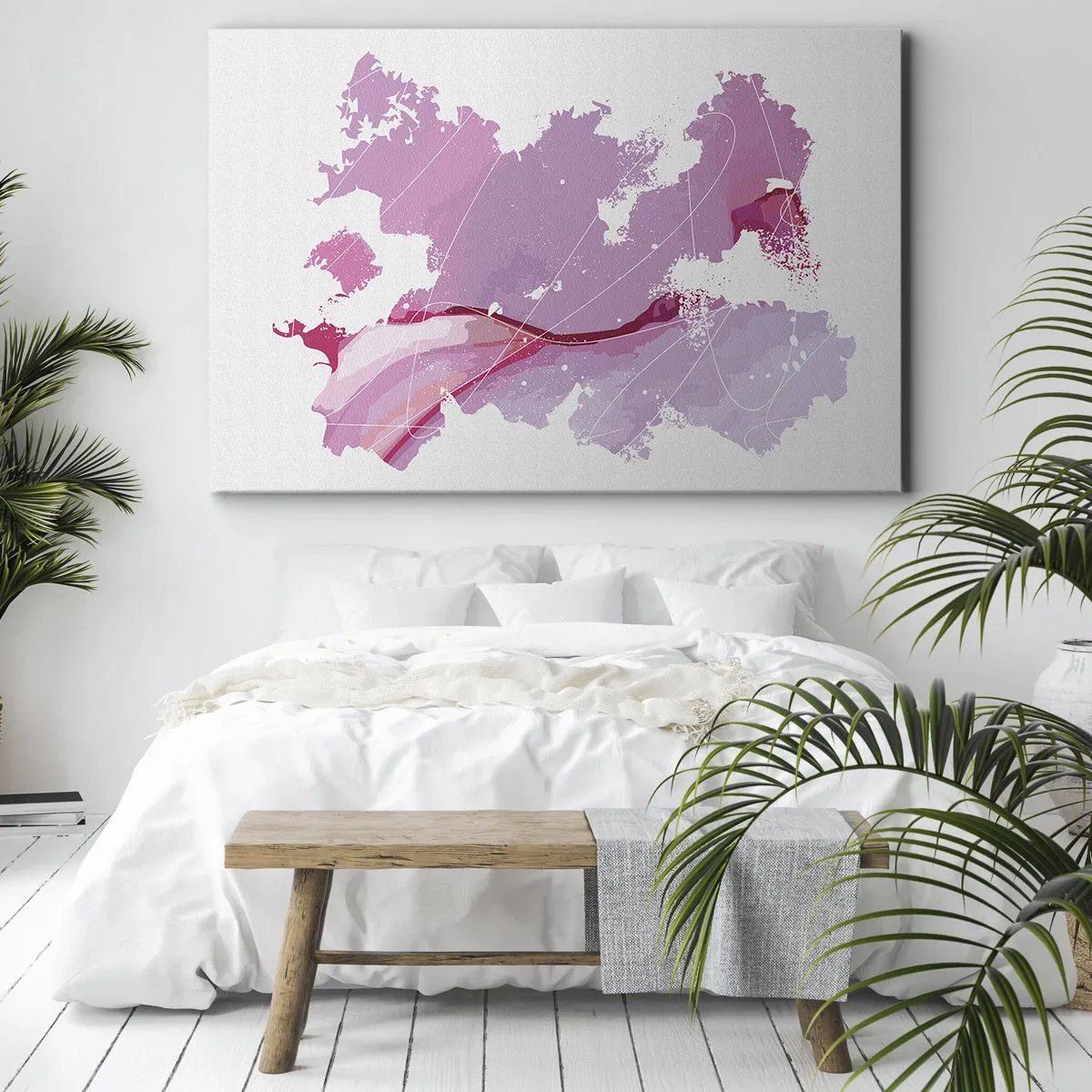 Obraz na płótnie - Abstrakcyjna mapa świata w odcieniach różu - 70x50cm - Mapa różowego świata - Nowoczesna dekoracja ścienna do salonu i sypialni ARTTOR