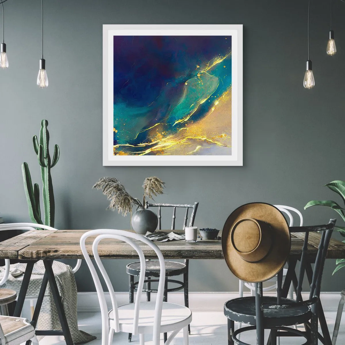 Plakat w białej ramie - Złote rozlewisko - 30x30 cm