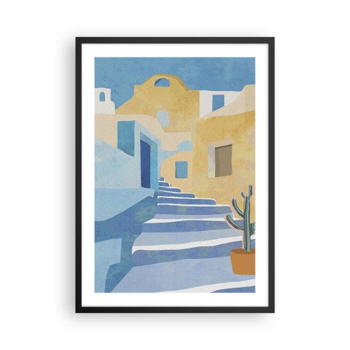 Plakat w czarnej ramie - Śródziemnomorska architektura w pastelowych barwach - 50x70cm - Dzień w arabskim mieście - Nowoczesna dekoracja ścienna do salonu i sypialni ARTTOR
