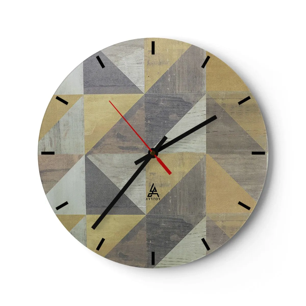 Zegar ścienny - Geometryczny wzór z trójkątów w odcieniach szarości i beżu - 30x30cm - Pod kątem trójkąta - Nowoczesna dekoracja ścienna do salonu, kuchni i sypialni ARTTOR