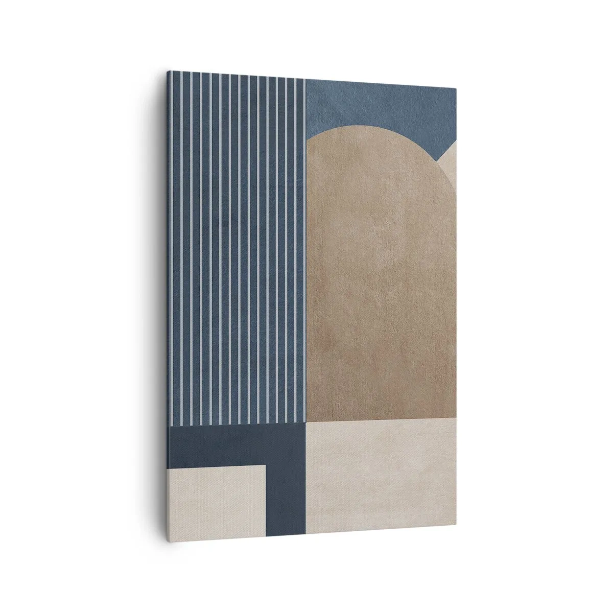 Obraz na płótnie - Geometryczne figury w odcieniach beżu i granatu z liniami - 70x100cm - Kompozycja prostoty i krągłości - Nowoczesna dekoracja ścienna do salonu i sypialni ARTTOR