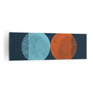 Obraz na płótnie - Minimalistyczne dwa koła w kolorach niebieskim i pomarańczowym - 160x50cm - Tylko geometria? - Nowoczesna dekoracja ścienna do salonu i sypialni ARTTOR