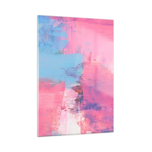 Obraz na szkle - Energetyczna abstrakcja w odcieniach różu i błękitu - 50x70cm - Róż, błękit i szczypta światła - Nowoczesna dekoracja ścienna do salonu, kuchni i sypialni ARTTOR