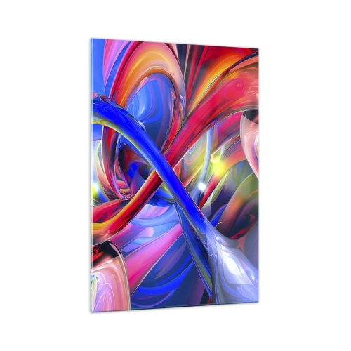 Obraz na szkle - Abstrakcyjne, kolorowe kompozycje geometryczne w dynamicznych kształtach - 70x100cm - Taniec barw - Nowoczesna dekoracja ścienna do salonu i sypialni ARTTOR