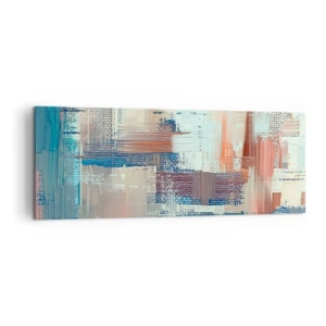 Obraz na płótnie - Abstrakcyjna kompozycja w odcieniach błękitu i beżu - 140x50cm - Dotrzeć do światła - Nowoczesna dekoracja ścienna do salonu i sypialni ARTTOR