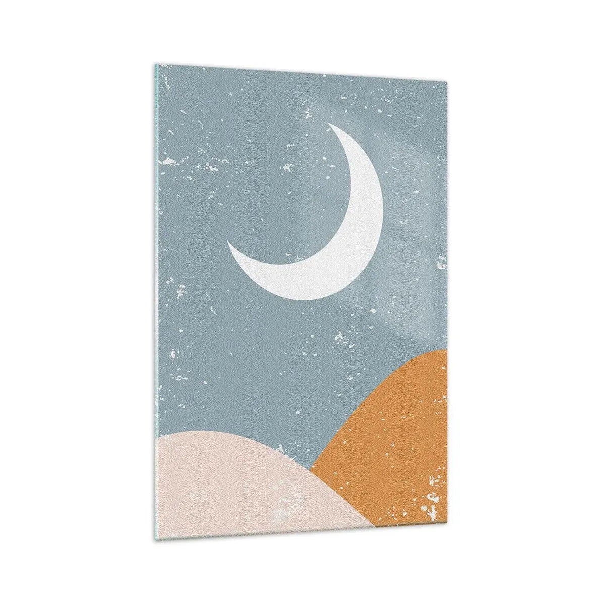 Obraz na szkle - Półksiężyc na błękitnym tle z abstrakcyjnymi wzgórzami - 70x100cm - Cud wielu nocy - Nowoczesna dekoracja ścienna do salonu i sypialni ARTTOR