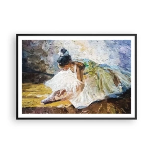 Plakat w czarnej ramie - Balerina w białej sukni w malarskim stylu na tle impresjonistycznym - 100x70cm - Z obrazu Degasa - Nowoczesna dekoracja ścienna do salonu i sypialni ARTTOR