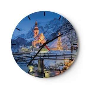 Zegar ścienny - Kościół w zimowej scenerii z choinką - 30x30cm - Duch Świąt - Nowoczesna dekoracja ścienna do salonu, kuchni i sypialni ARTTOR