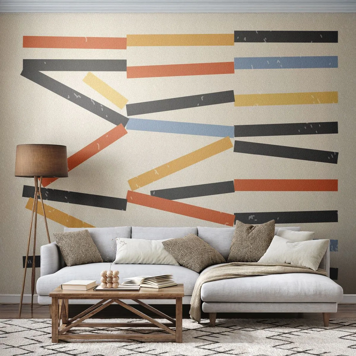 Fototapeta Premium Sand - Kolorowe prostokąty ułożone poziomo w abstrakcyjny układ graficzny - 100x70cm - Kompozycja na poziomie - Nowoczesna dekoracja ścienna do salonu, kuchni i sypialni ARTTOR