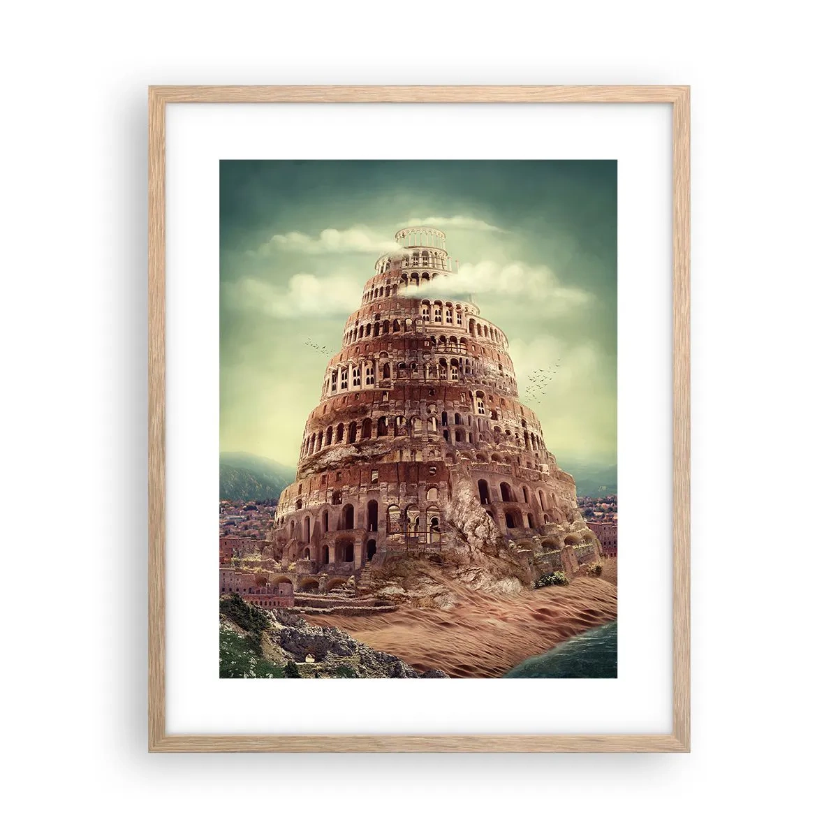 Plakat w ramie jasny dąb - Wieża Babel - 40x50 cm