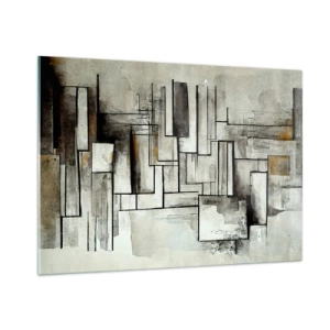 Obraz na szkle - Geometryczna kompozycja prostokątów w stonowanej, szarej tonacji - 100x70cm - Siła prostoty - Nowoczesna dekoracja ścienna do salonu, kuchni i sypialni ARTTOR