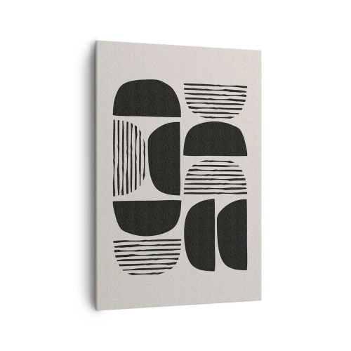 Obraz na płótnie - Geometria z półkolami i liniami w czerni na jasnym tle - 70x100cm - Połowiczne układy - Nowoczesna dekoracja ścienna do salonu i sypialni ARTTOR