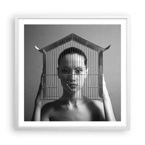 Plakat w białej ramie - Portret nieco surrealistyczny - 60x60 cm