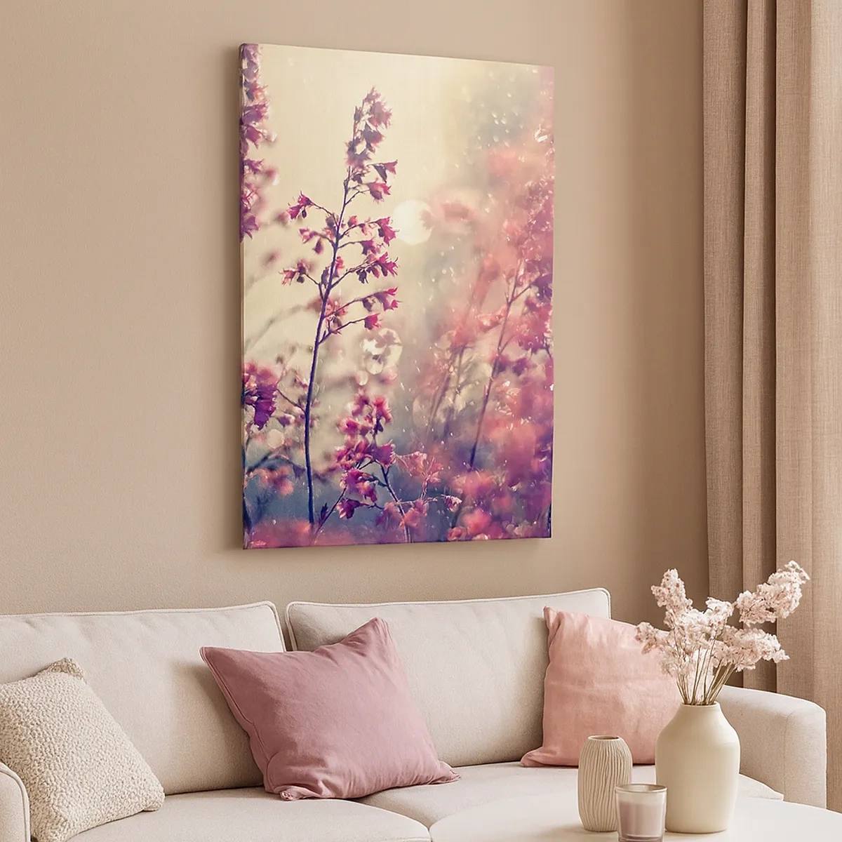 Obraz na płótnie - Romantyczne kwiaty w delikatnym świetle z efektem bokeh - 50x70cm - Tajemniczy ogród - Nowoczesna dekoracja ścienna do salonu, kuchni i sypialni ARTTOR