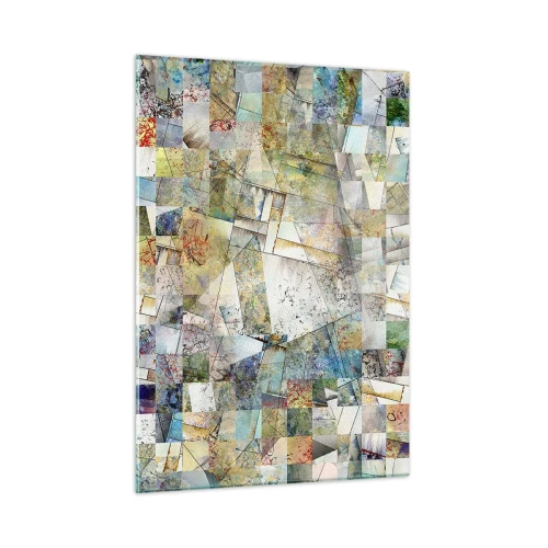 Obraz na szkle - Kolorowa kompozycja z pofragmentowanych geometrycznych kształtów - 50x70cm - Geometryczne przetasowanie - Nowoczesna dekoracja ścienna do salonu, kuchni i sypialni ARTTOR