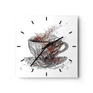 Zegar ścienny - Dekoracyjna filiżanka z kawą o artystycznym wzorze - 30x30cm - Herbata dobra na wszystko - Nowoczesna dekoracja ścienna do salonu i sypialni ARTTOR