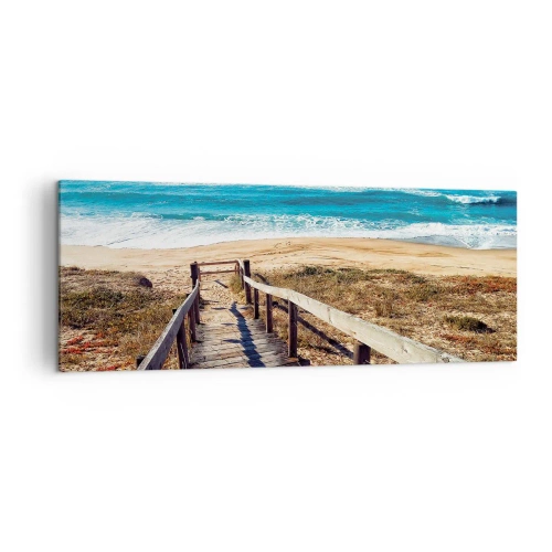 Obraz na płótnie - Drewniana ścieżka prowadząca na plażę - 140x50cm - Biegnij! - Nowoczesna dekoracja ścienna do salonu i sypialni ARTTOR
